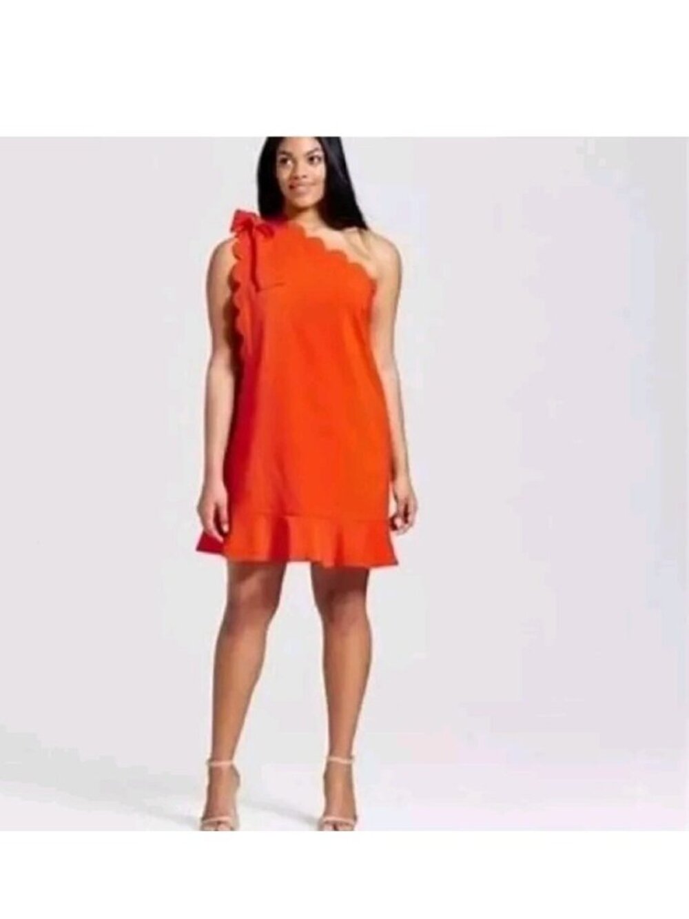 Victoria Beckham Target Plus 2x Orange One Shoulder Scalloped Dress Vibrant NWOT